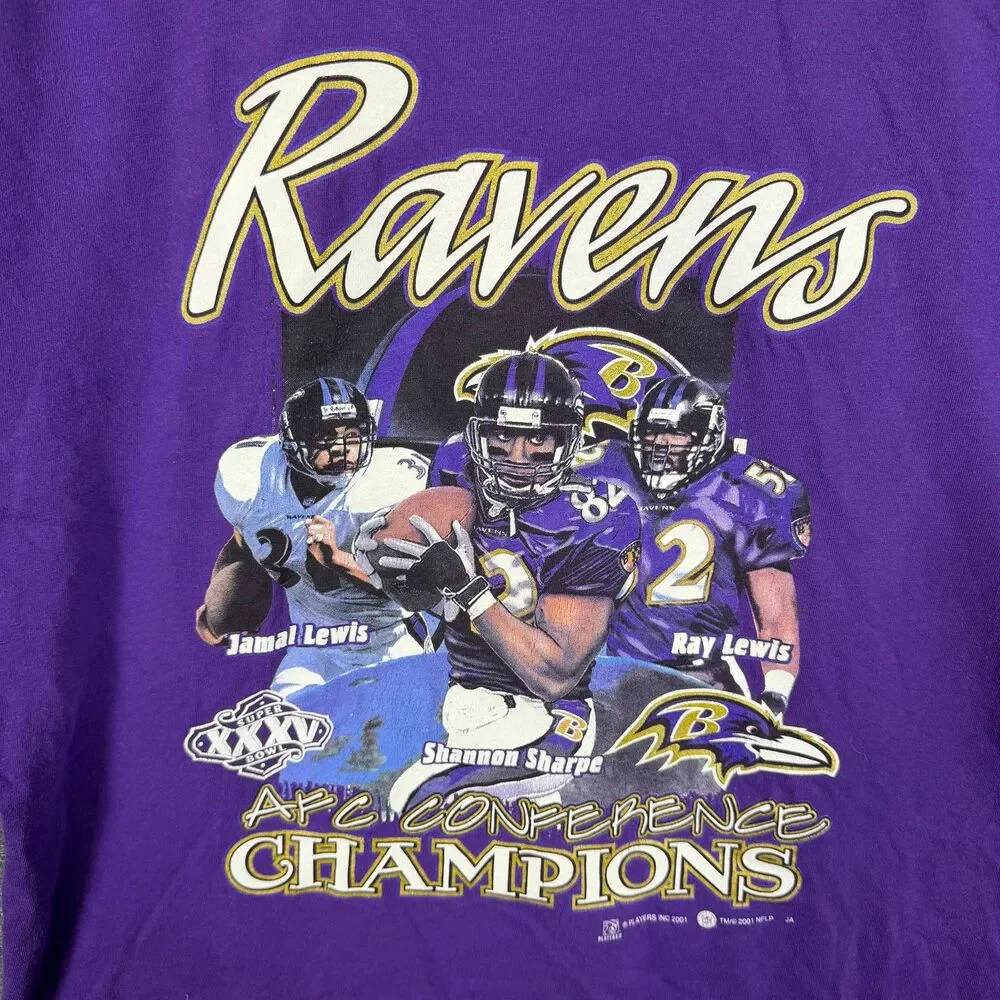 Vintage 2001 Baltimore Ravens AFC Champions T Shirt Mens XL Ray Lewis Purple